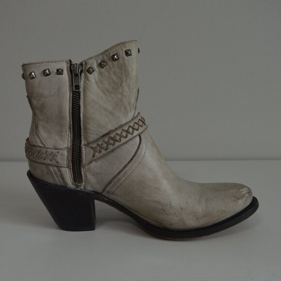Lucchese Harness Ani Studded Distressed White Western Booties - Picture 12 of 15